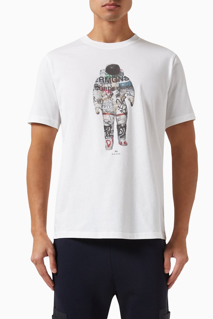 

Astronaut Print T-Shirt in Organic Cotton, White