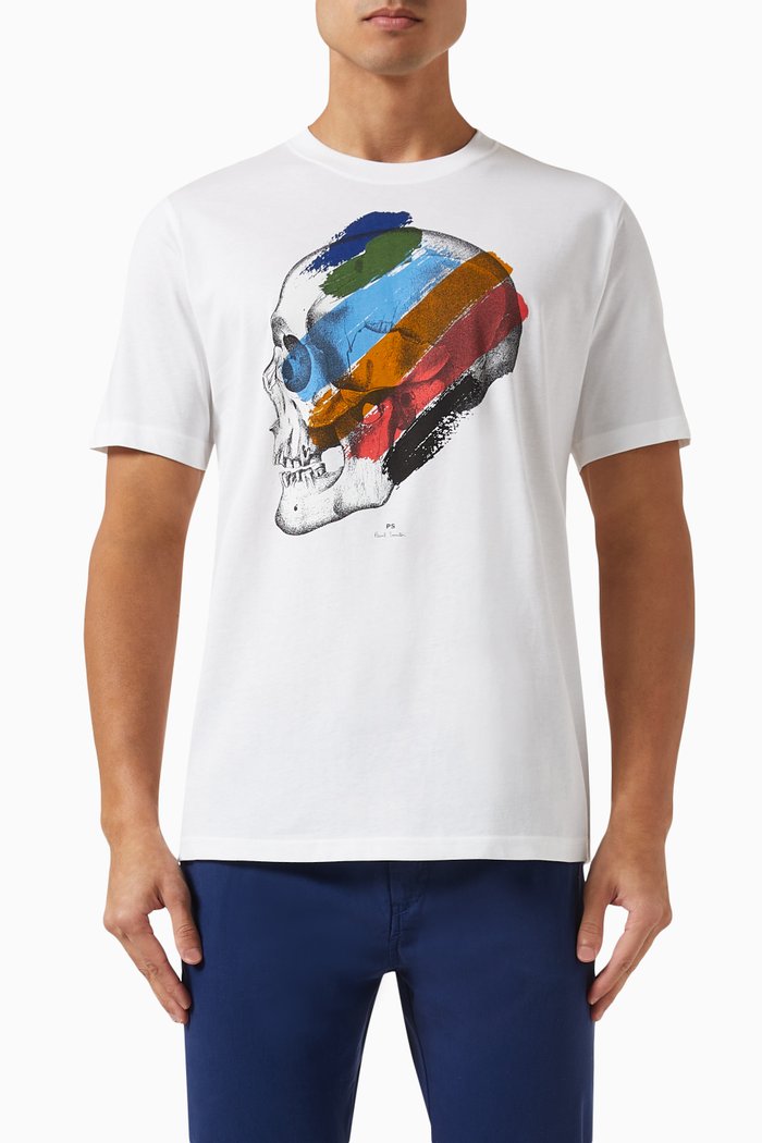 

Stripe Skull Print T-shirt in Cotton-jersey, White