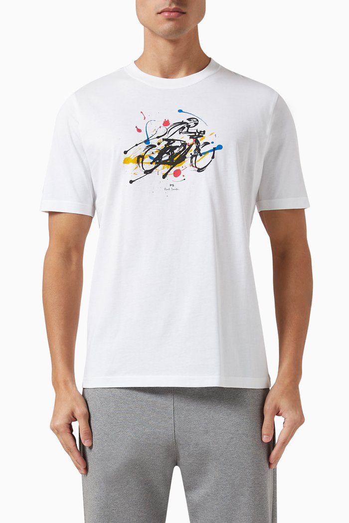 

'Cyclist Sketch' T-Shirt in Organic Cotton-jersey, White