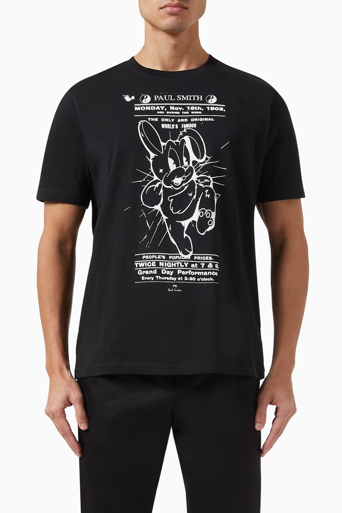 

Rabbit Poster Graphic T-shirt in Organic Cotton, Black