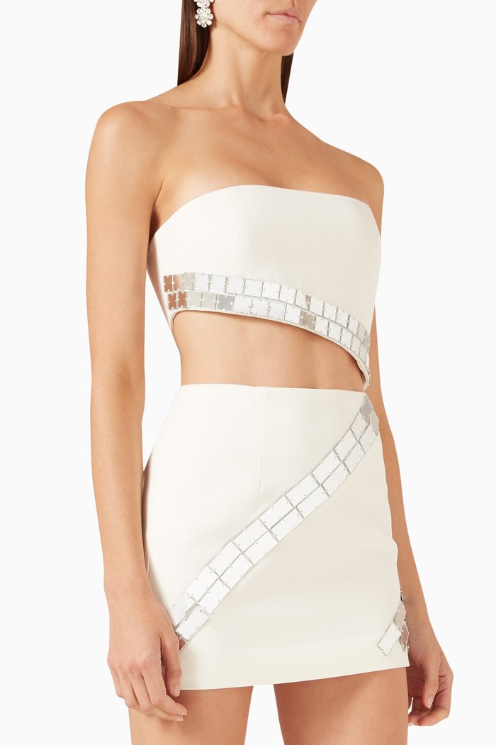 Chante Mirror-embellished Mini Dress, White