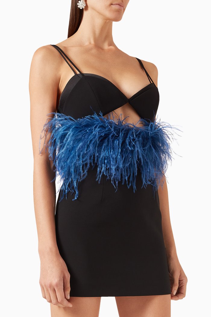 

Chara Feather-trim Mini Dress, Black