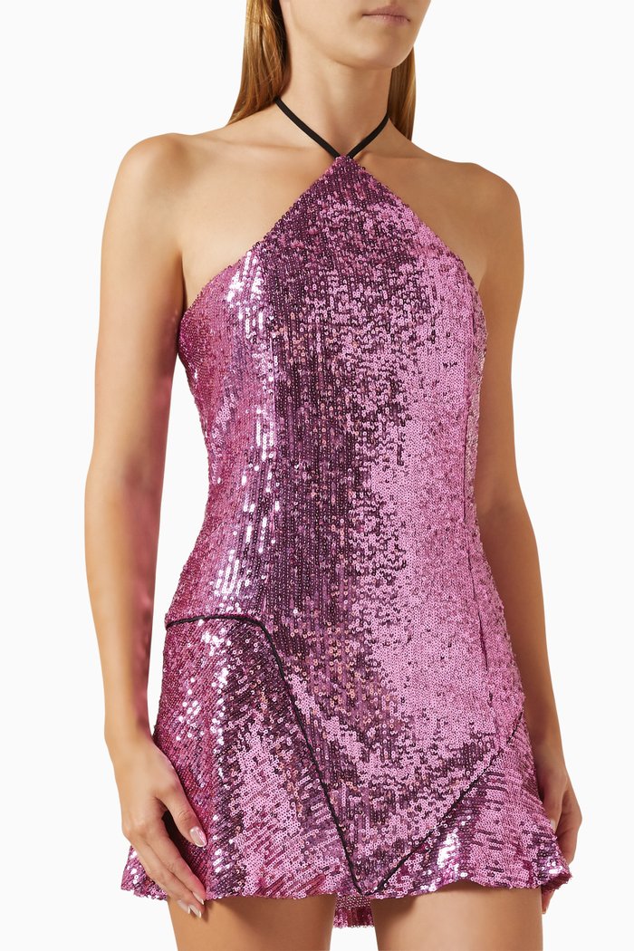 

Emilia Halterneck Dress in Sequin, Pink