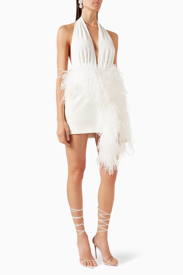 

Flora Feather-trim Mini Dress, White