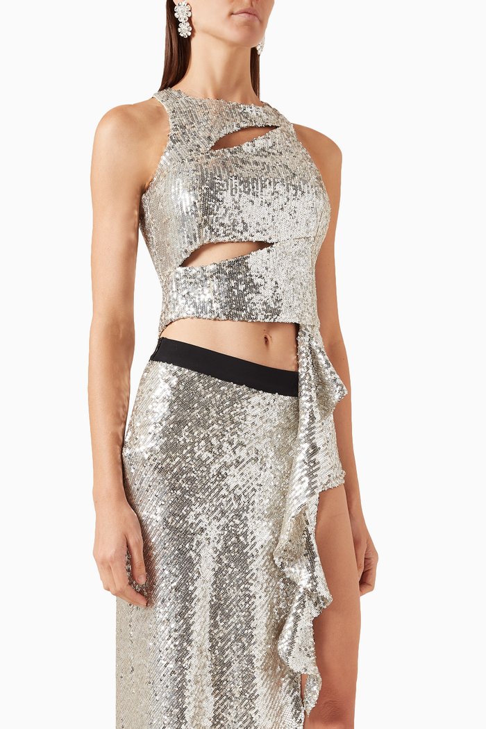 

Aria Cut-out Top in Sequin, Silver