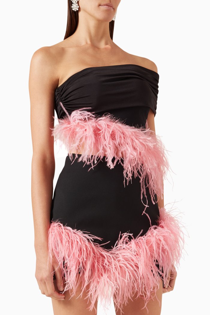 Onika Feather-trim Top, Black
