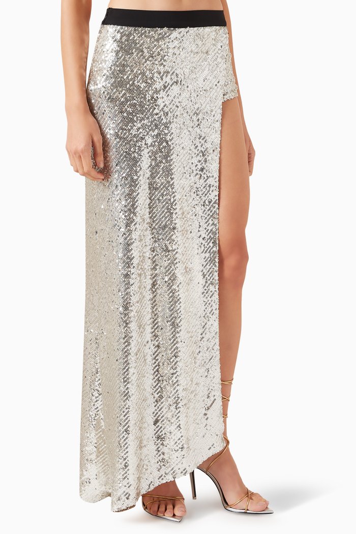 

Galina Maxi Skirt in Sequin, Silver