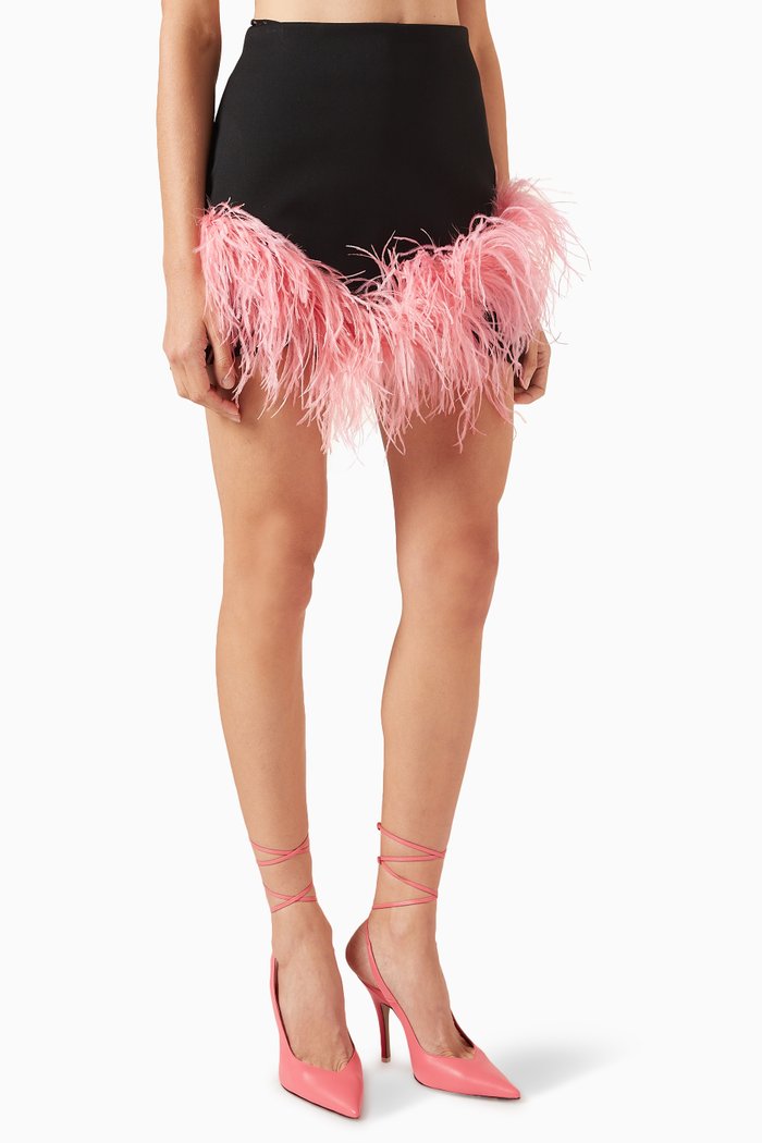

Onika Feather-trim Mini Skirt, Black