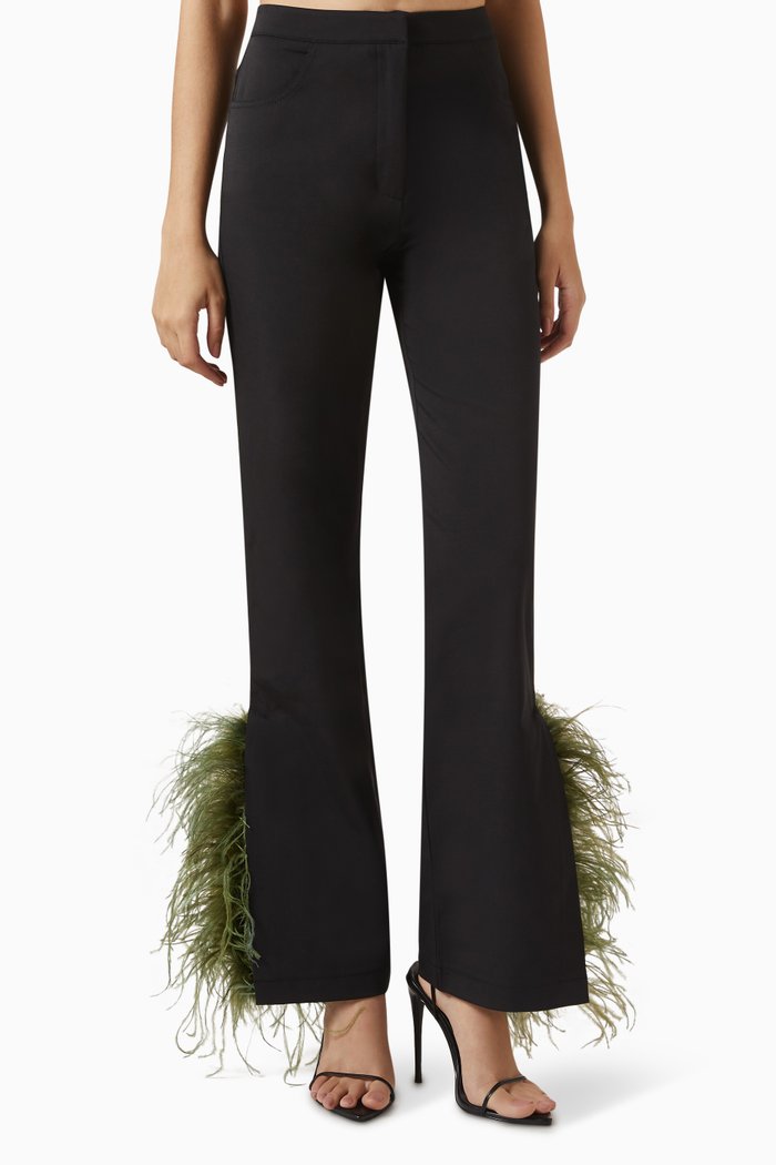 

Ruth Feather-trim Pants, Black