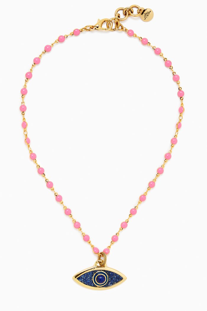 

Margot Evil-eye Pendant Necklace in Gold-plated Brass, Pink