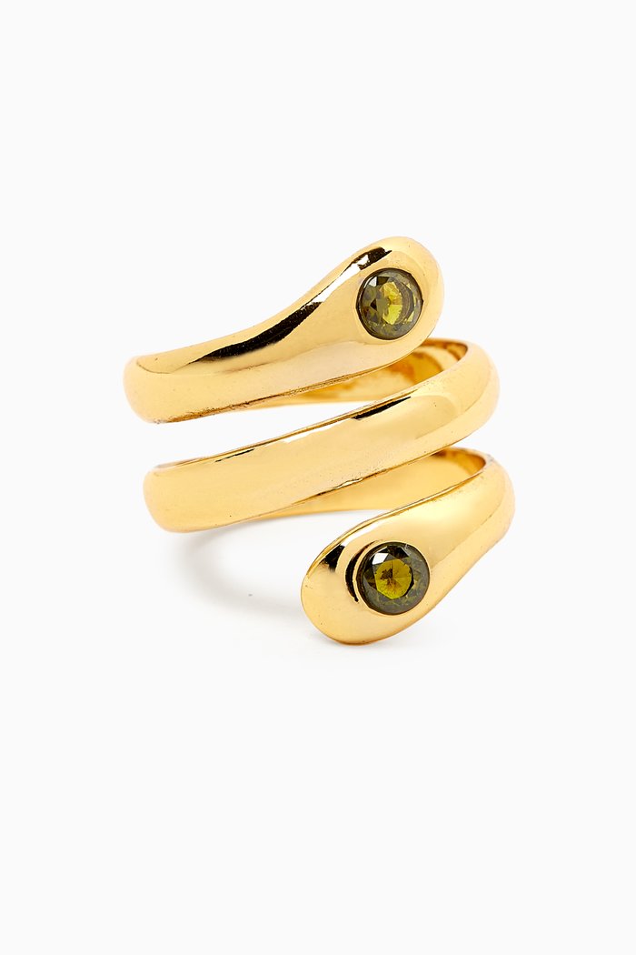 Lyra Peridot Ring in Gold-plated Brass, Green