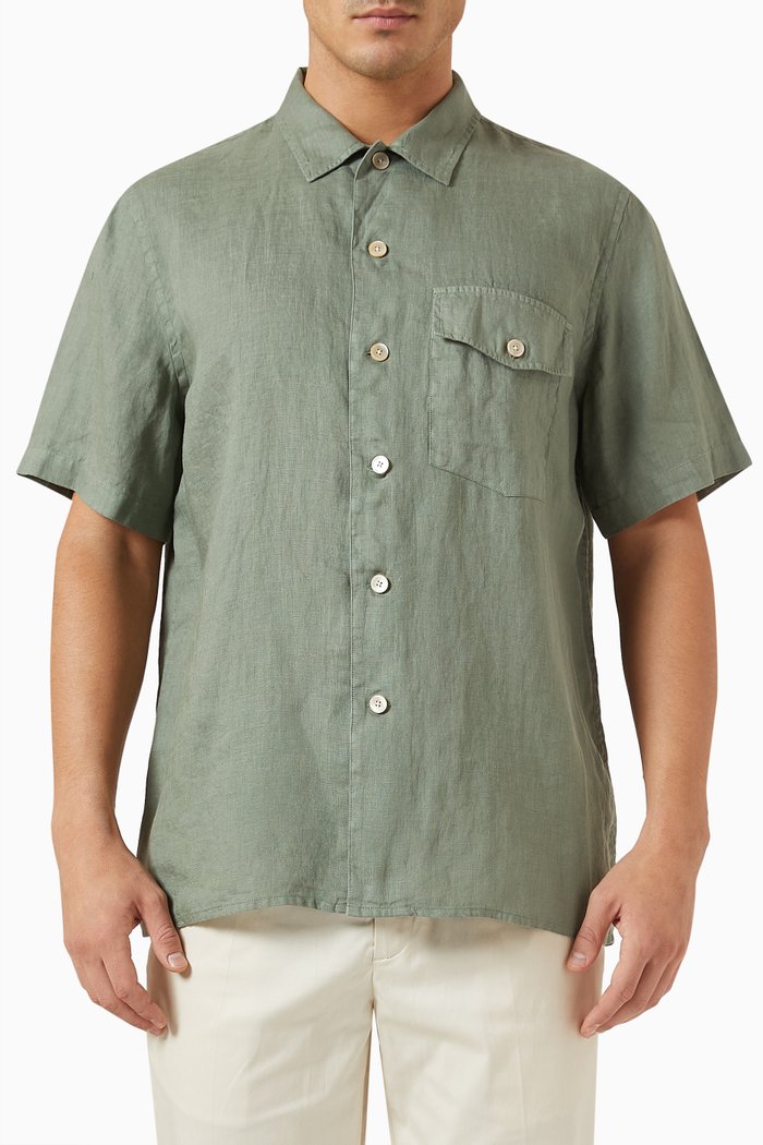 Casual-fit Shirt in Linen, Green