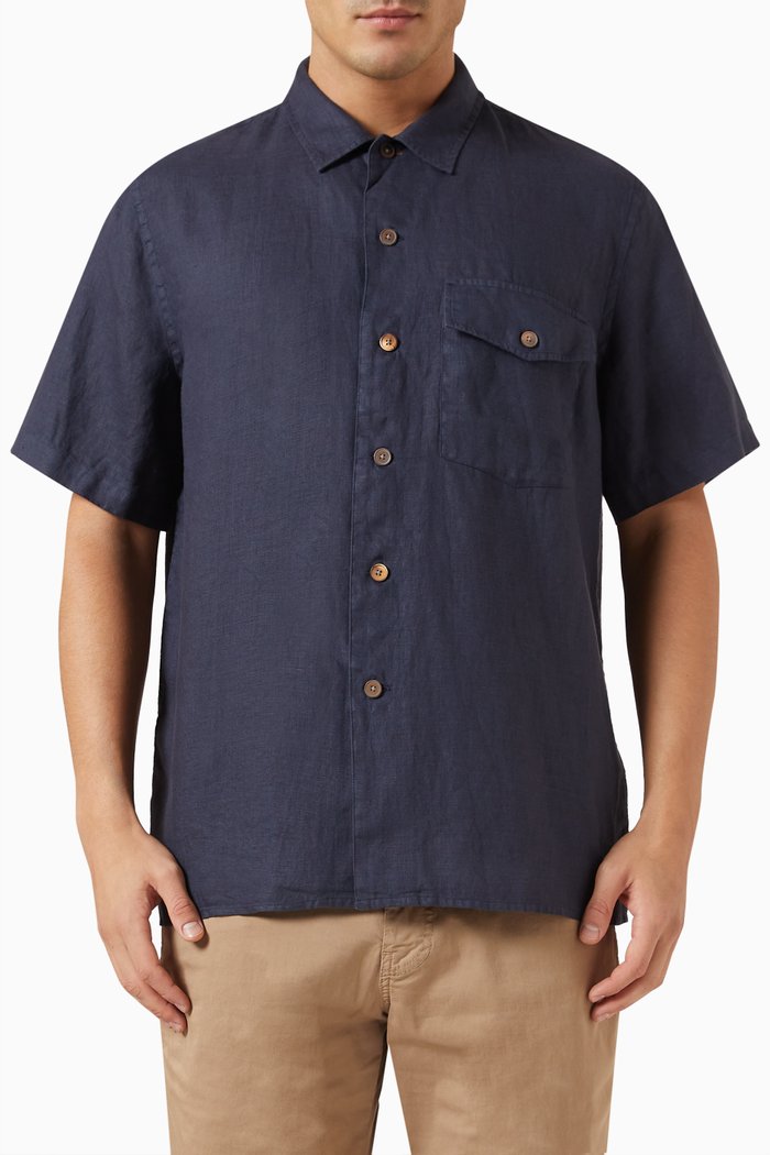 Casual-fit Shirt in Linen, Blue