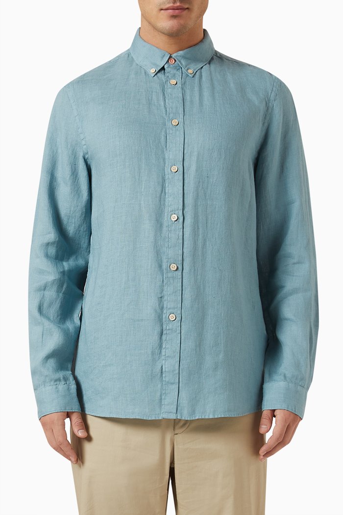 

Regular-fit Shirt in Linen, Blue