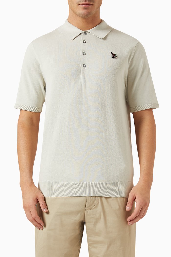 

Zebra Polo Shirt in Organic Cotton Knit, Grey