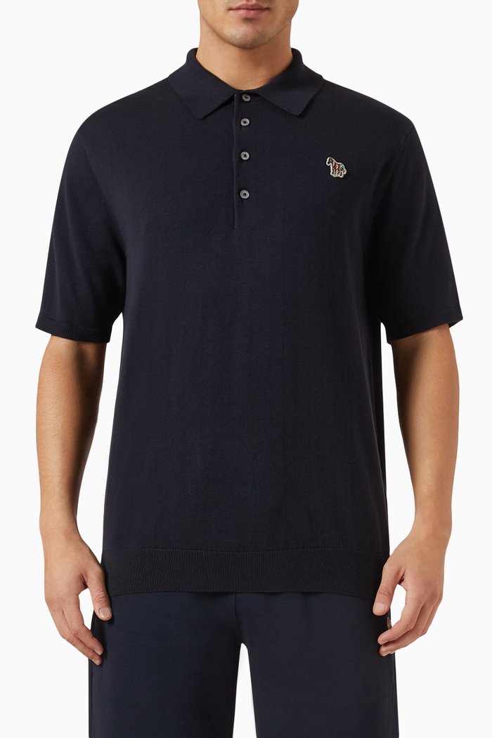 

Zebra Polo Shirt in Organic Cotton Knit, Blue