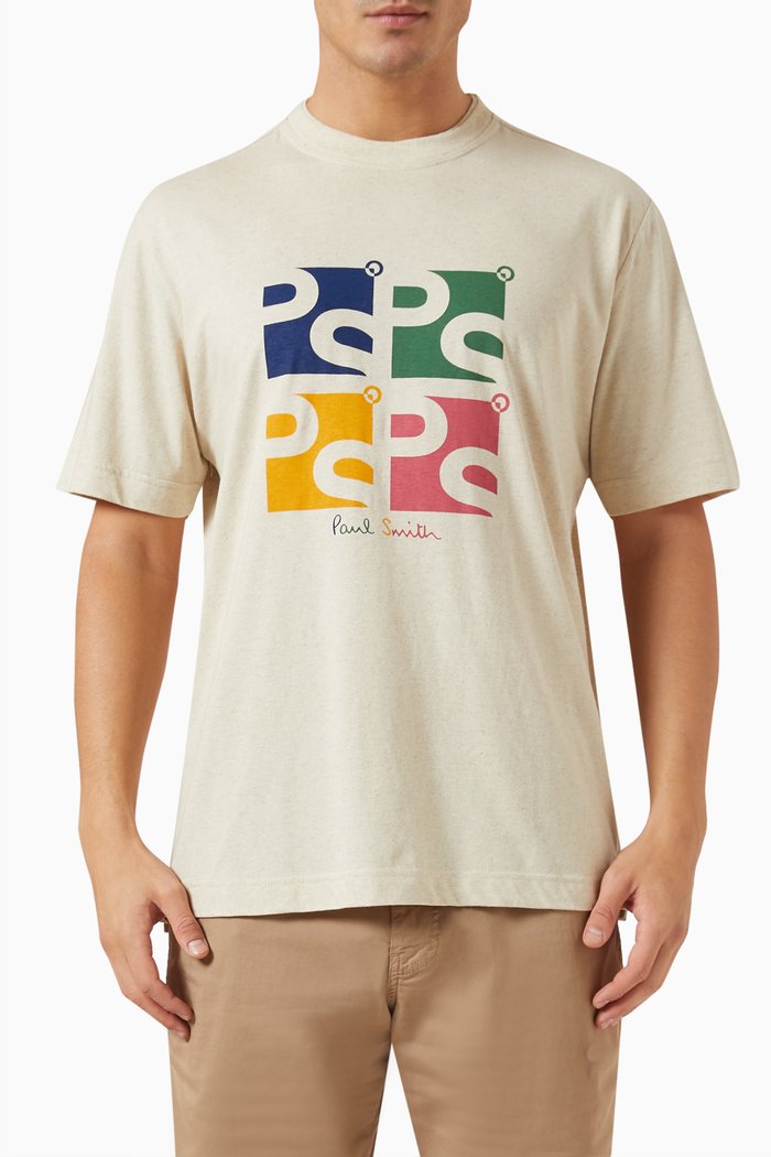 

Square PS Graphic T-shirt in Cotton-linen Blend, Neutral