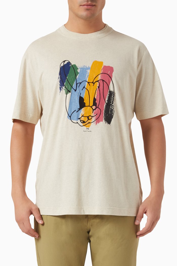 

Rabbit-print T-shirt in Cotton-linen Jersey, Neutral