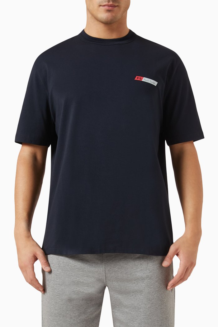 

Slant Logo T-shirt in Stretch Organic Cotton Jersey, Blue