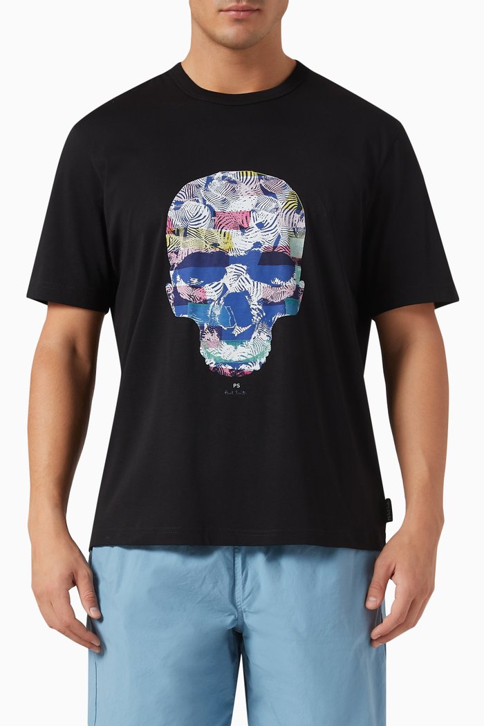 

Skull Print T-shirt in Organic Cotton Jersey, Black