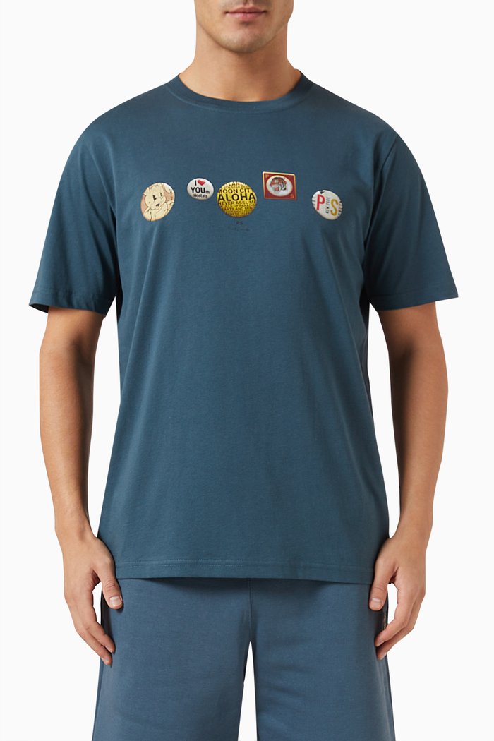 

Badges Graphic T-shirt in Organic Cotton Jersey, Blue