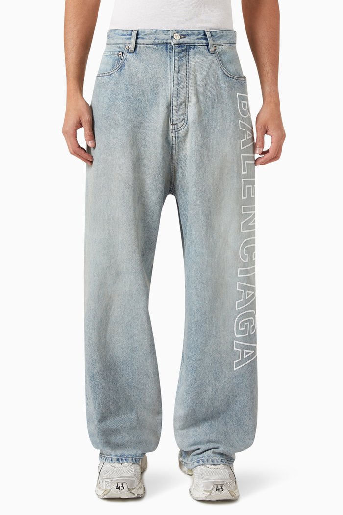 

Outline Logo Baggy Pants In Denim, Blue