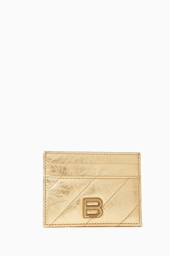 Crush Card Holder in Metallized Quilted Calfskin, Gold