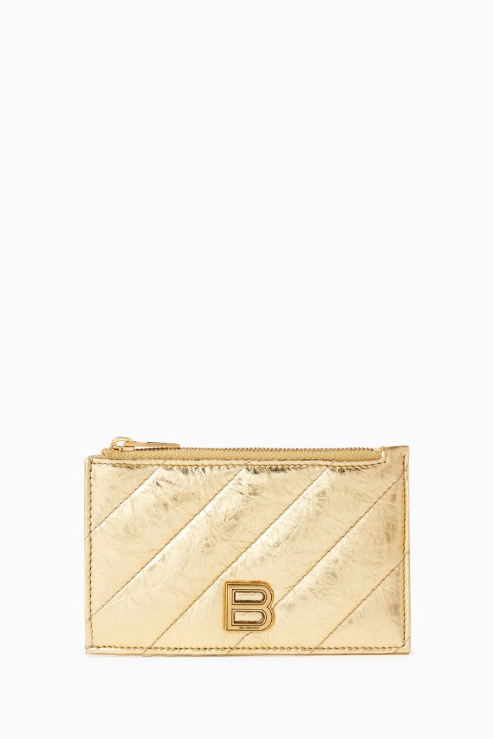 Long Coin & Card Holder in Metallic Calfskin, Gold