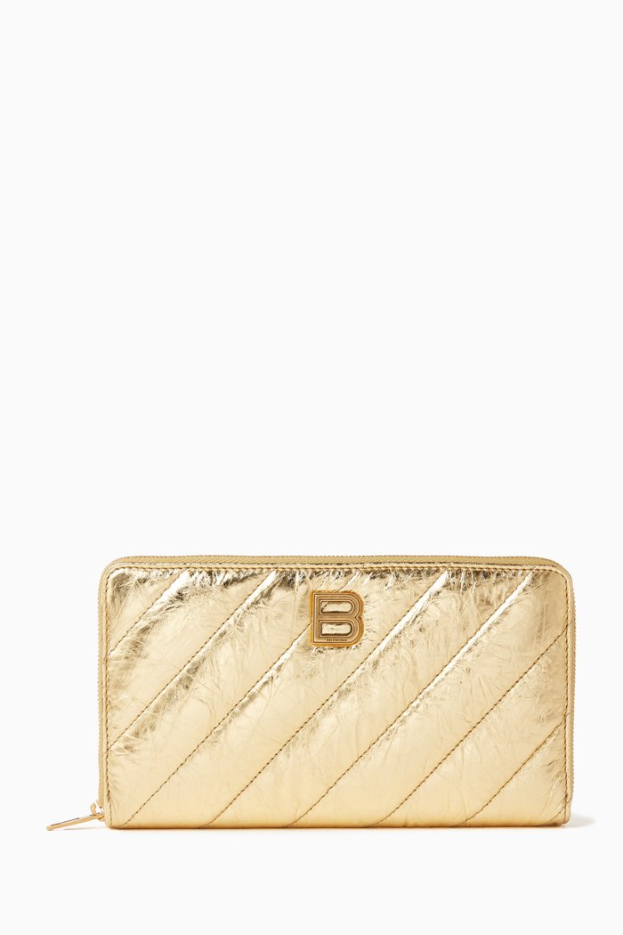 

Crush Continental Wallet in Metallic Quilted Calfskin Leather, Gold