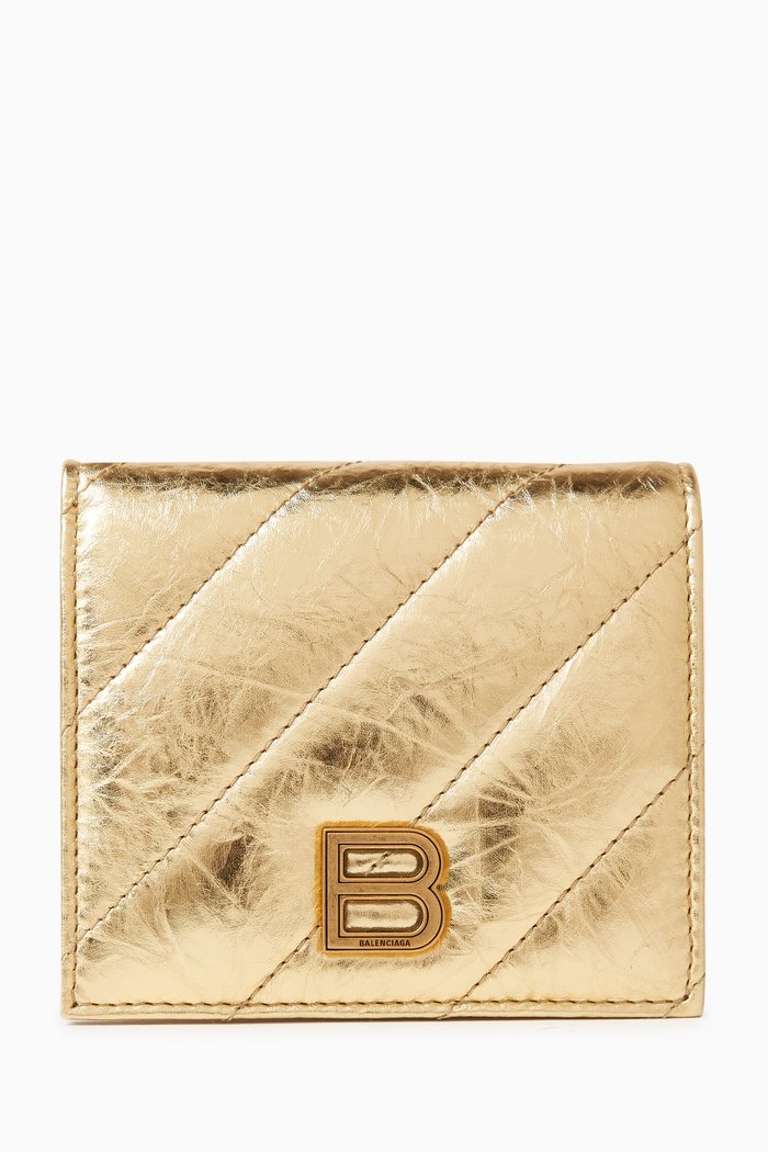 

Crush Flap Coin & Card Holder in Metallic Quilted Leather, Gold