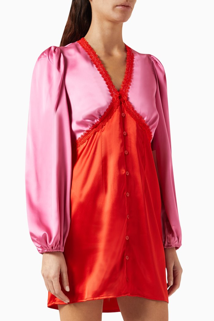 

Louella Mini Dress in Satin, Red