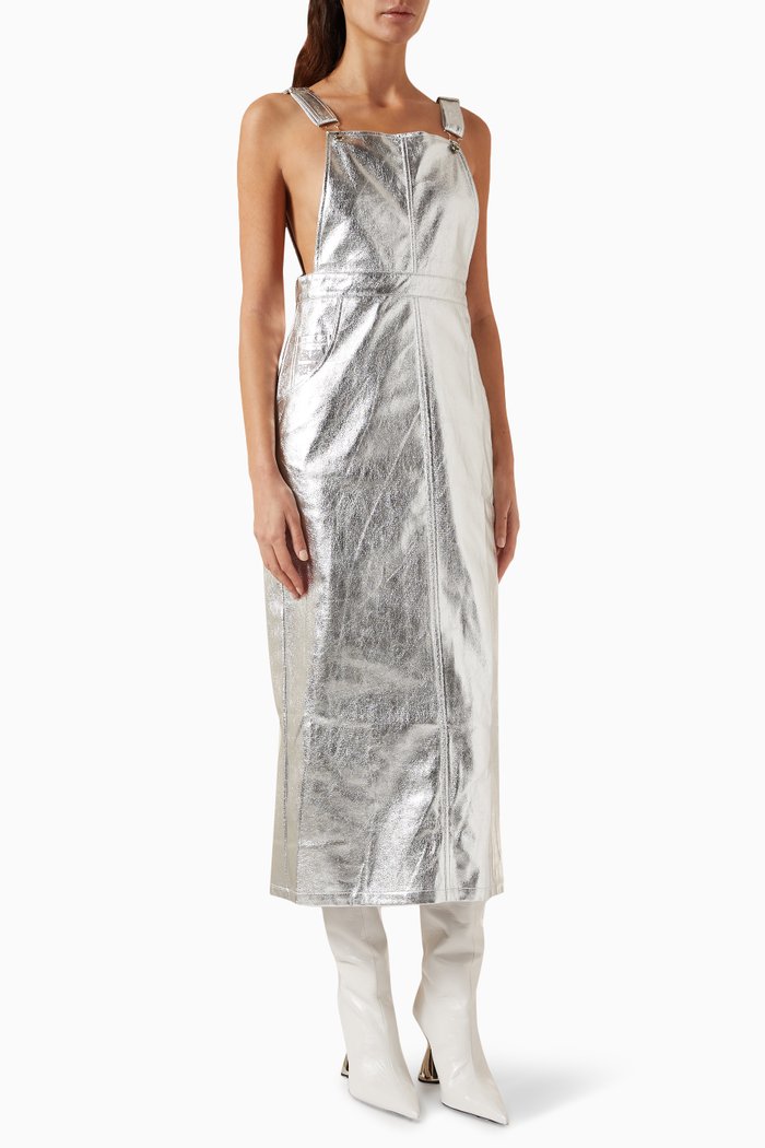 Pinafore Dress in Metallic Viscose, Silver