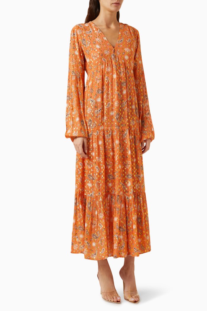 

Leopard Stevie Maxi Dress in Viscose Jacquard, Orange
