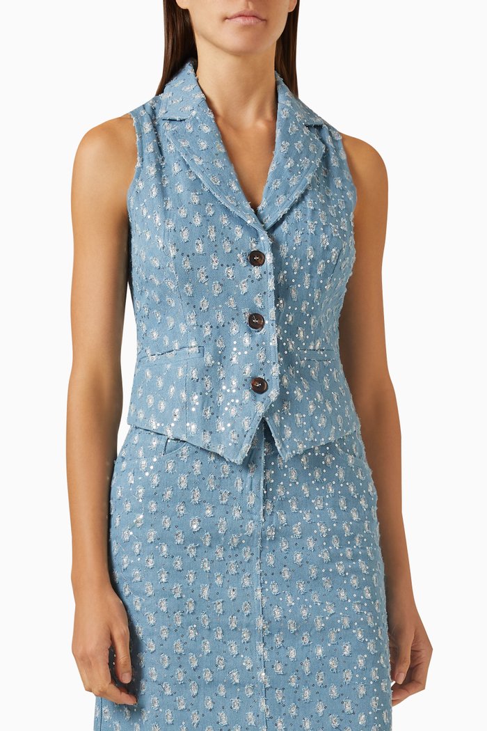 

Sparkle Dobby Waistcoat in Denim, Blue