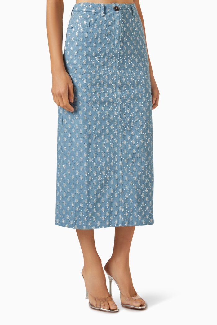 Kimi Midi Skirt in Denim, Blue