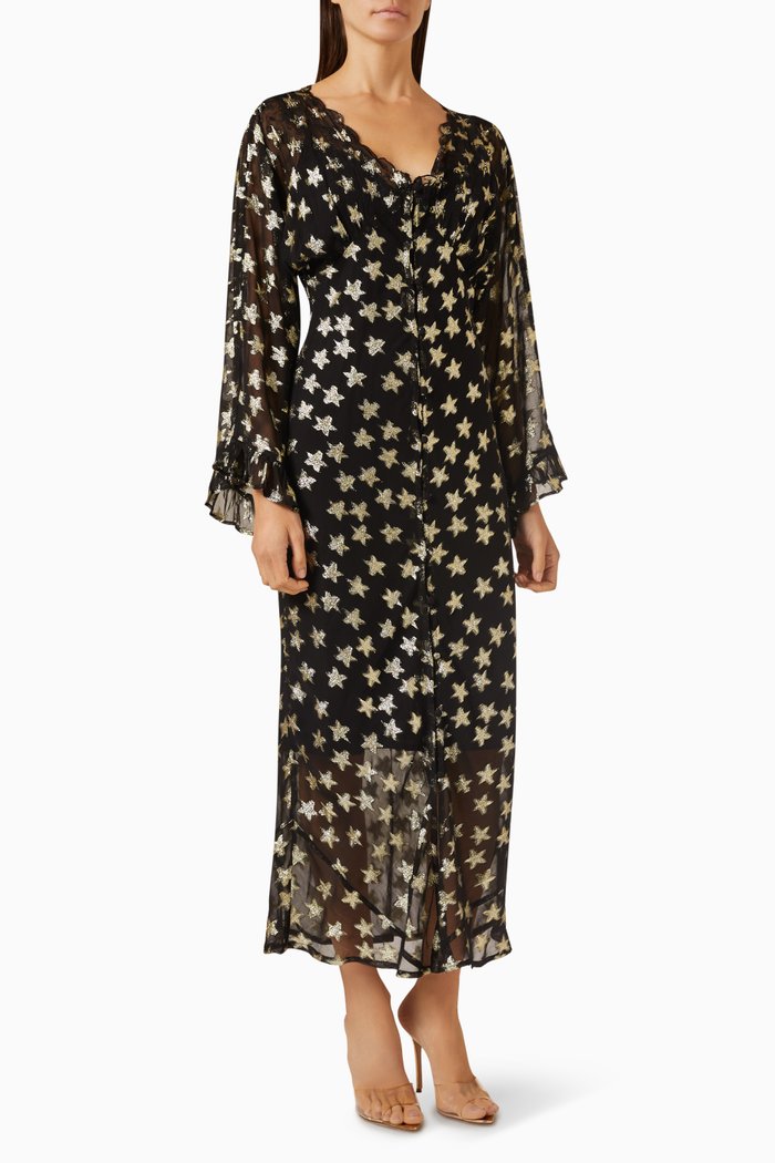Isabella Star Jacquard Dress in Viscose, Black