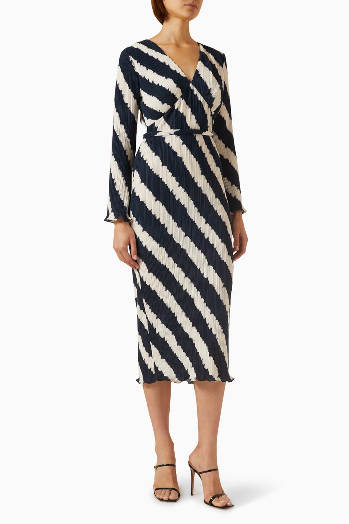 Emma Striped Midi Dress in Viscose, Black