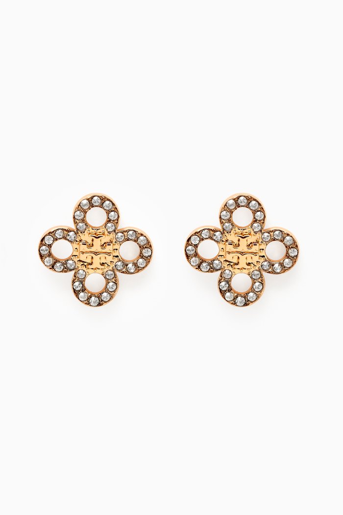 

Small Kira Clover Pavé Stud Earrings in Brass, Gold