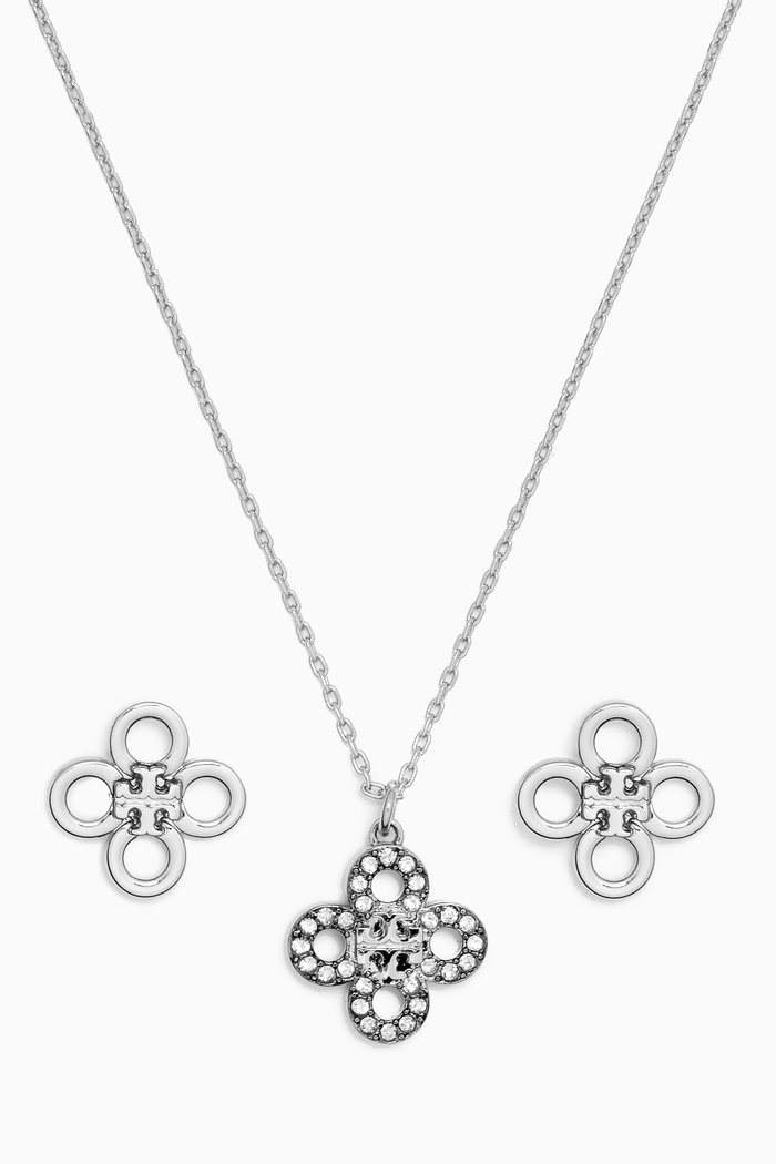 Kira Clover Pendant Necklace & Stud Earrings Set, Gold