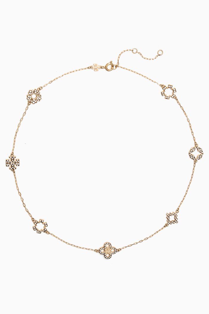 

Kira Clover Pavé Necklace in 18kt Gold-plated Brass