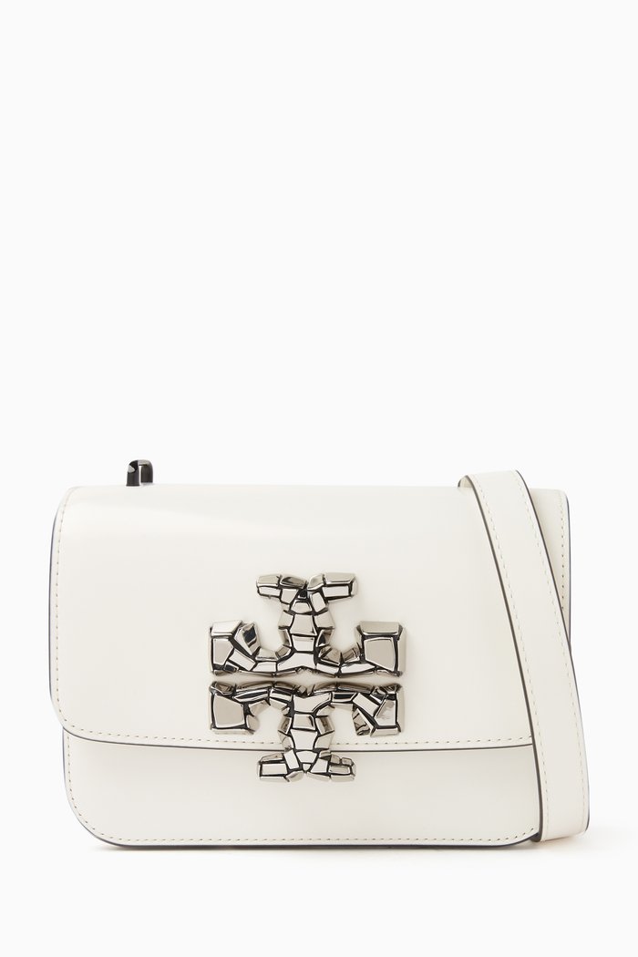 

Small Eleanor Spazzolato Shoulder Bag in Leather, White
