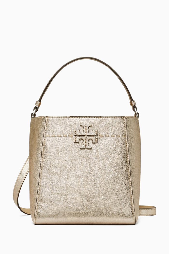 

McGraw Small Bucket Bag in Calf Leather, Gold
