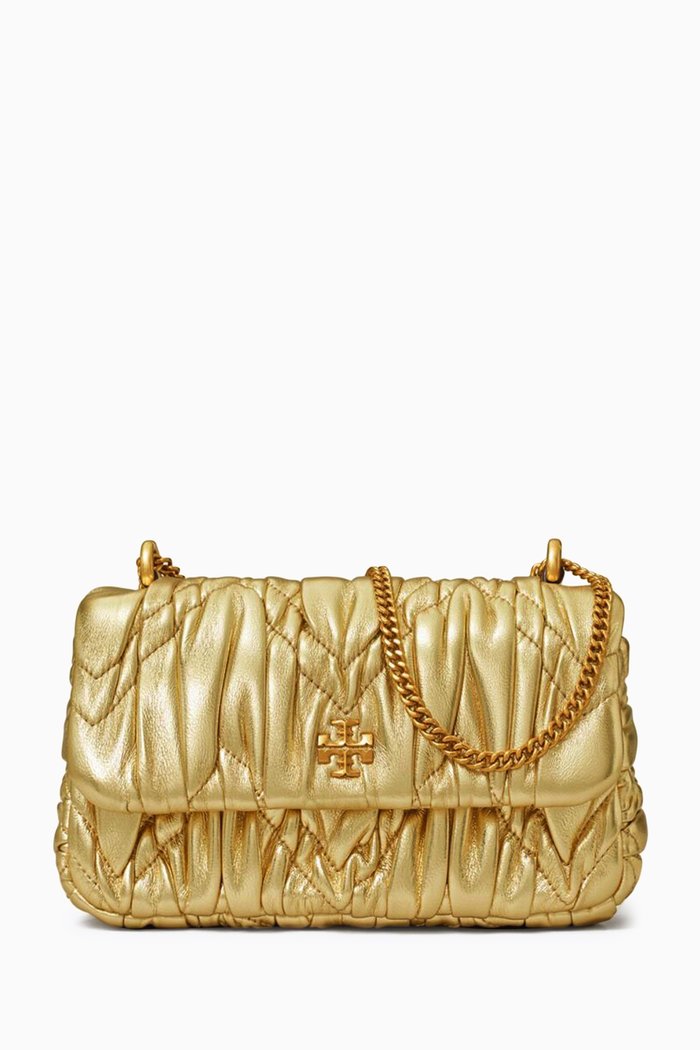 

Mini Kira Flap Bag in Ruched Leather, Gold