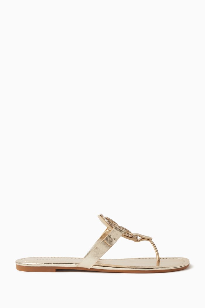 

Miller Pavé Sandals in Metallic Leather, Gold
