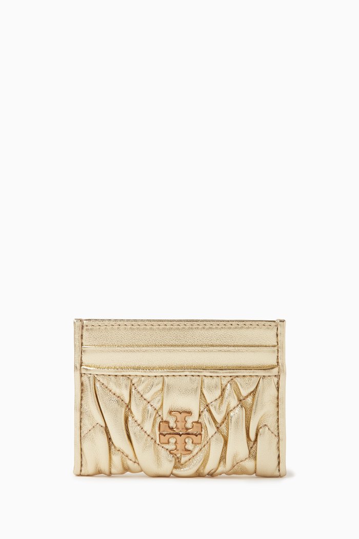 

Kira Ruched Card Case in Metallic Leather, Gold