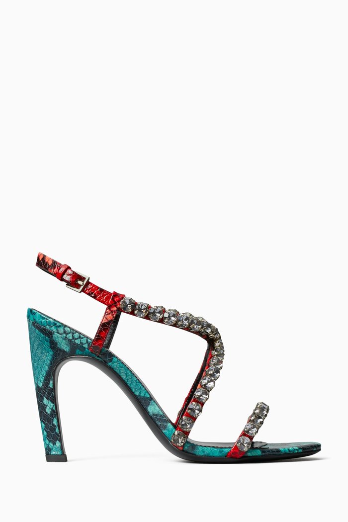 

Crystal-strap 100 Sandals in Snake-embossed Leather, Black