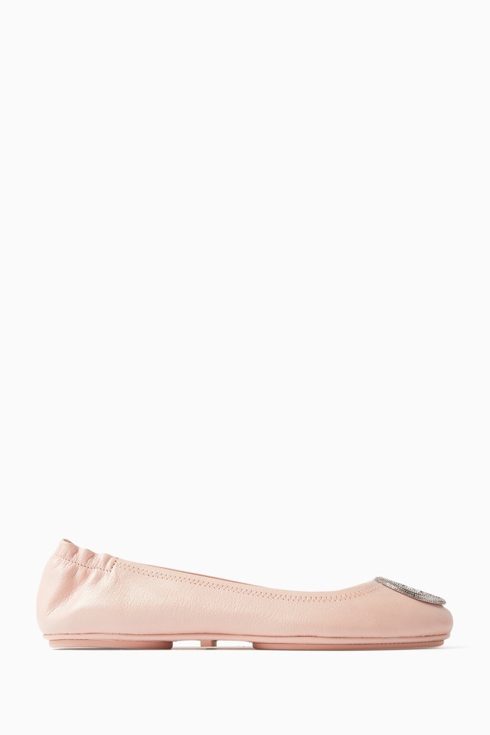 

Minnie Pavé Travel Ballet Flats in Leather, Pink