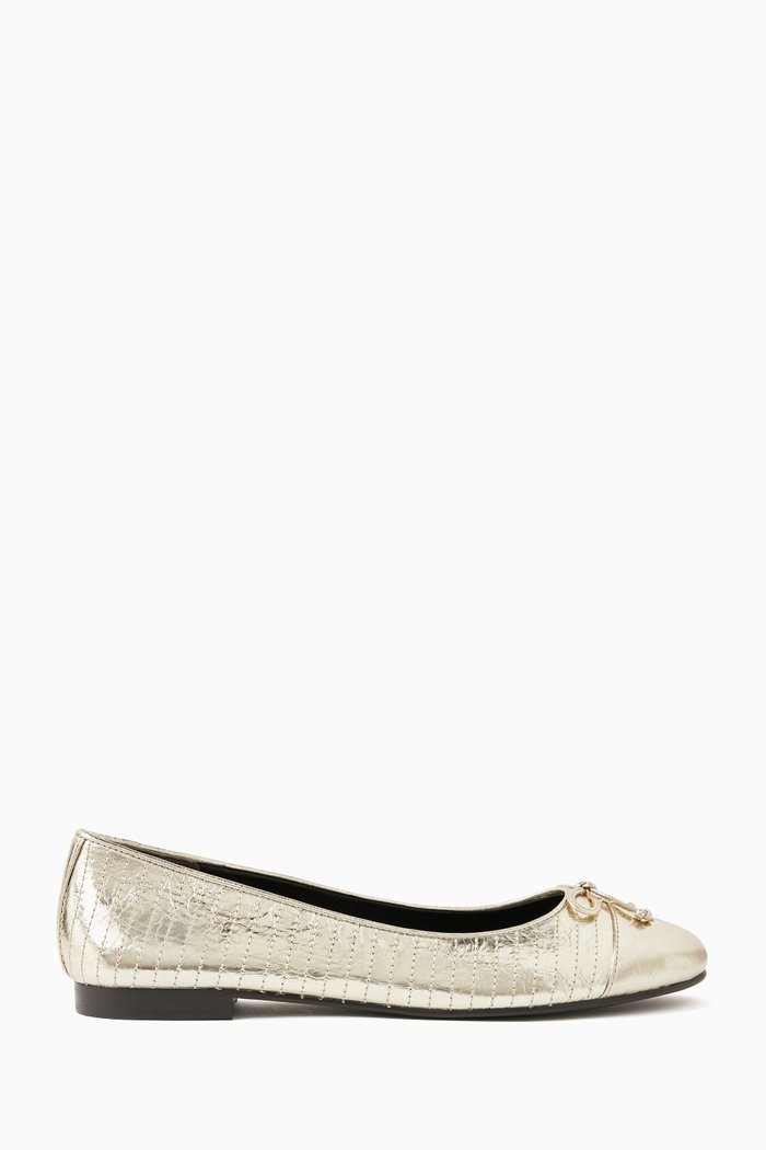 

Cap-toe Quilted Ballet Flats in Leather, Gold