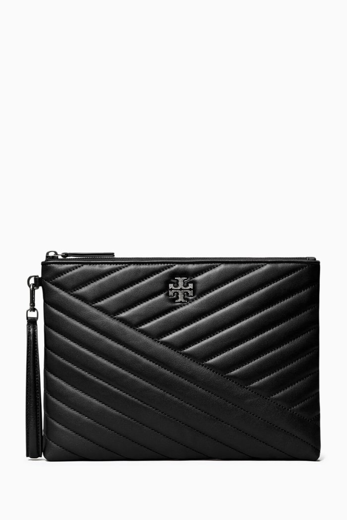 

Kira Chevron Pavé Logo Pouch in Leather, Black
