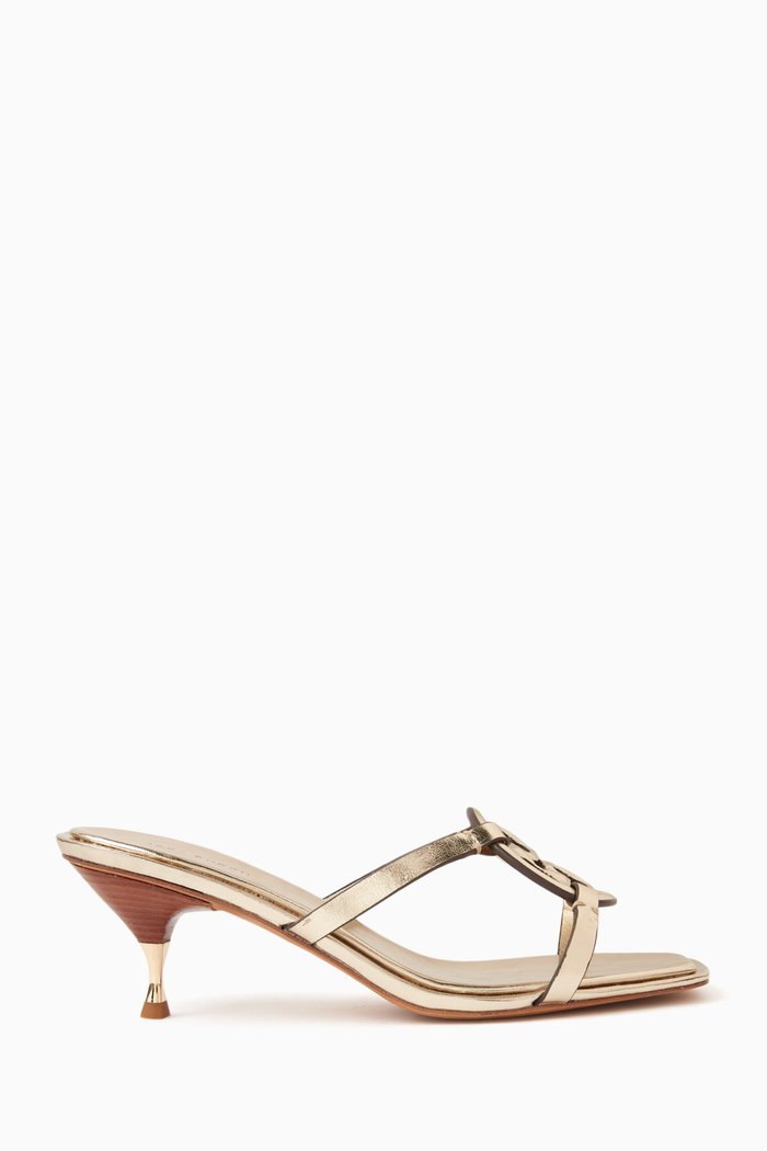 Miller Bombé 55 Sandals in Metallic Leather, Gold